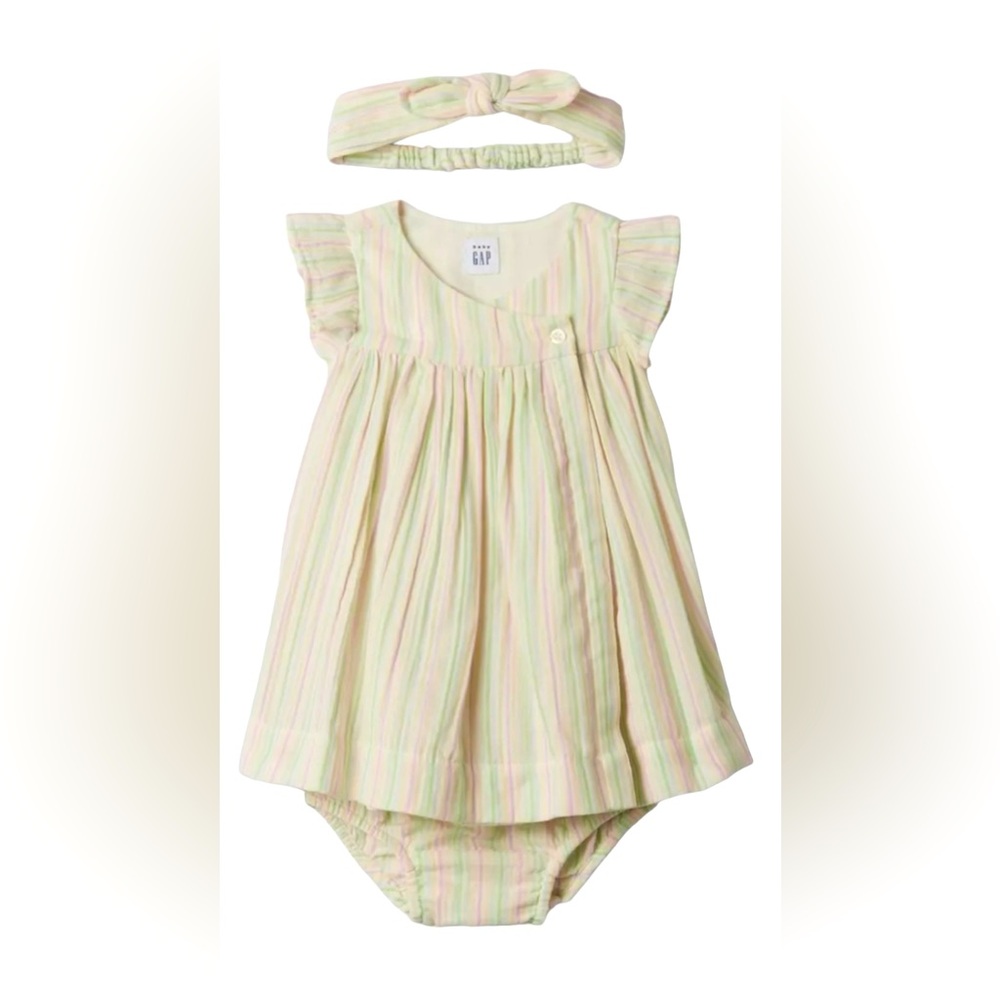 Baby Gap Crinkle Gauze Stripe Dress Set w/ Headband, NEW